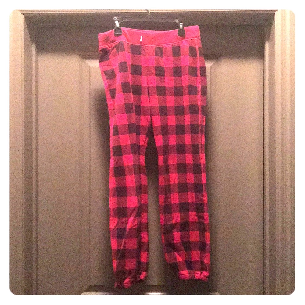 Pink & black checkered pajama pants